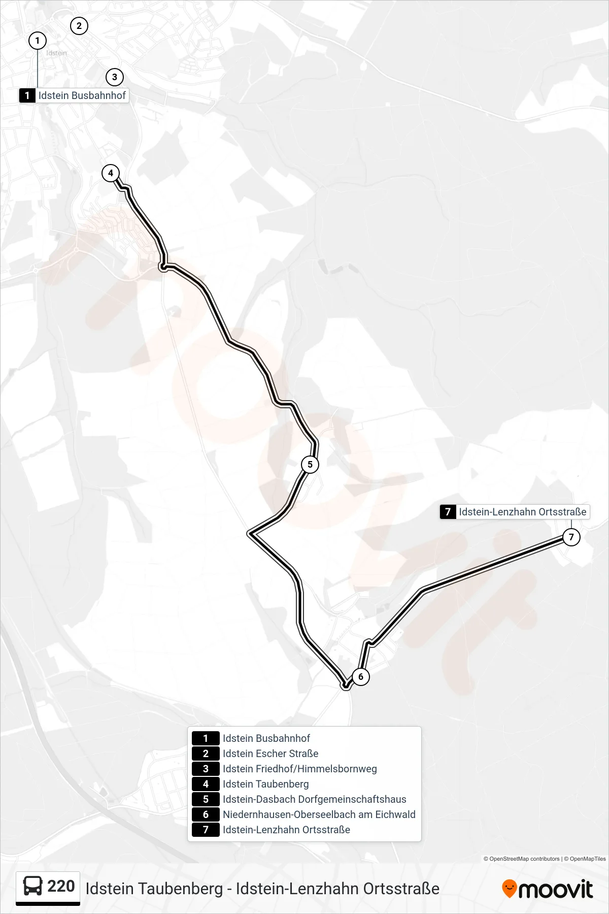 220 bus Line (Idstein-Lenzhahn Ortsstraße) route and stops on a map
