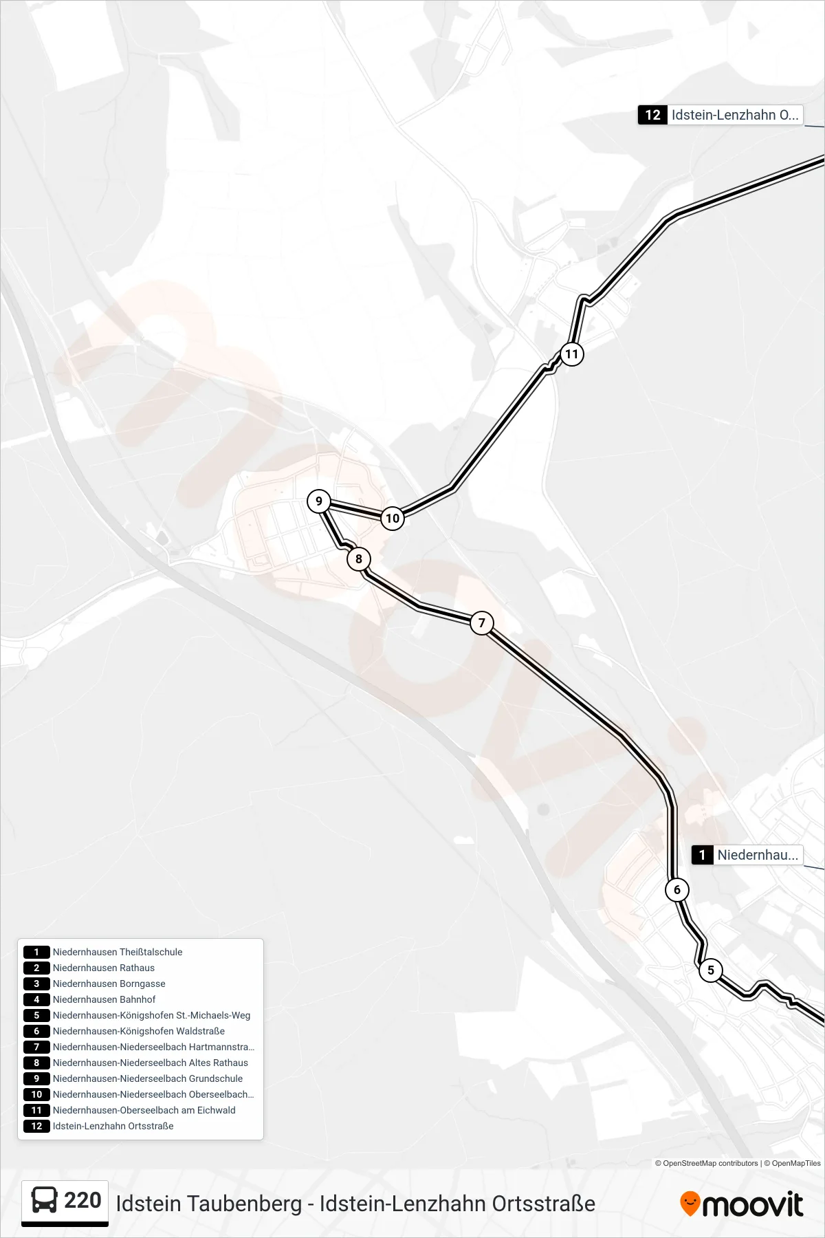 220 bus Line (Idstein-Lenzhahn Ortsstraße) route and stops on a map