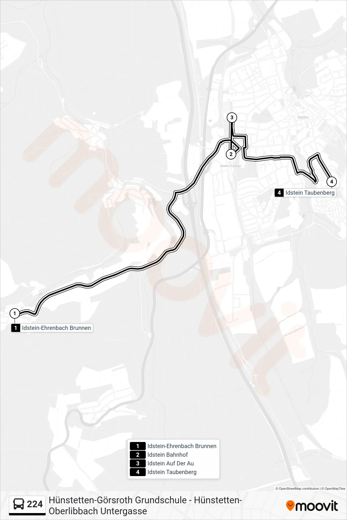 224 bus Line (Idstein Taubenberg) route and stops on a map
