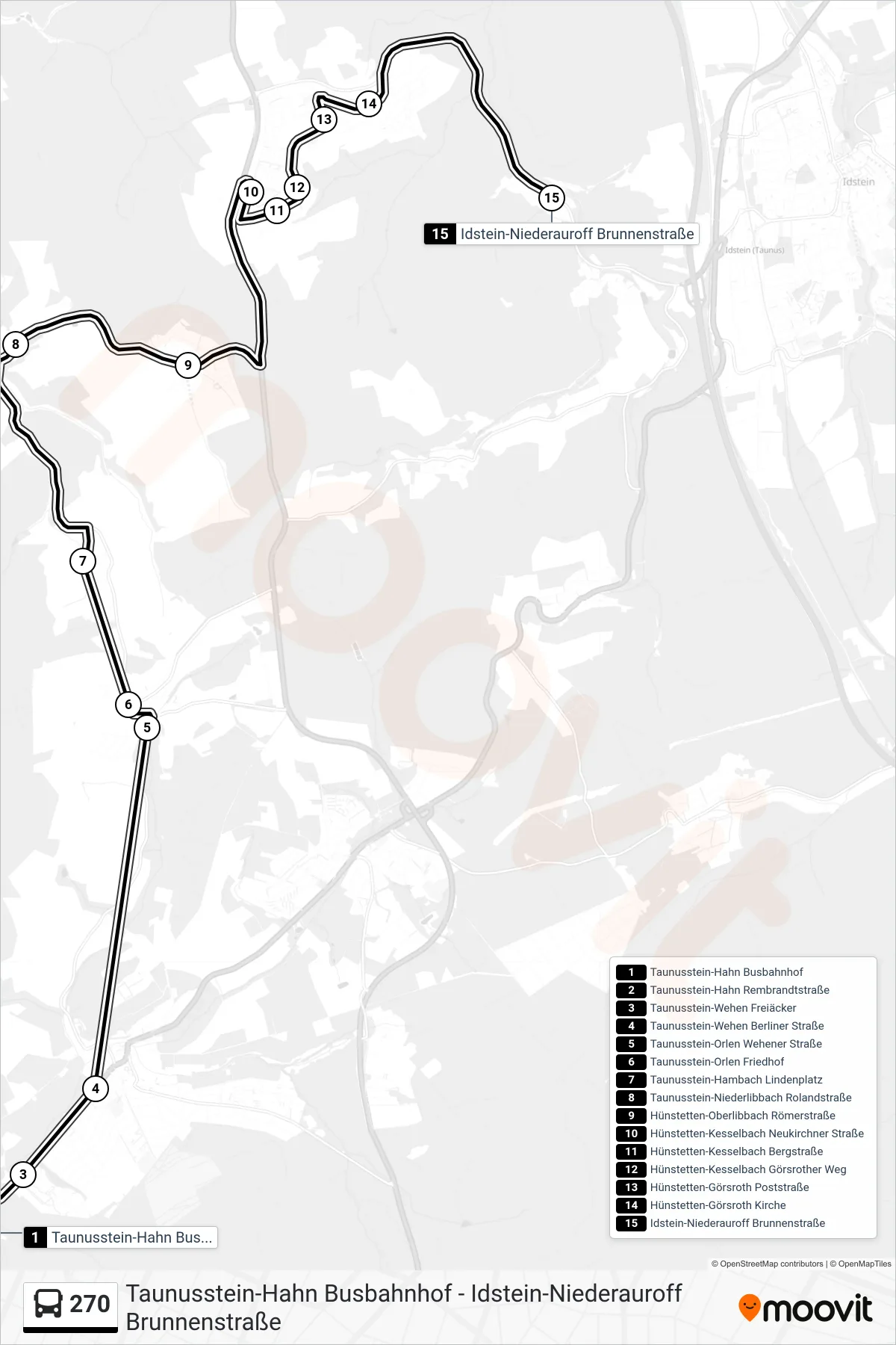 Linie 270 (Bus) Richtung Idstein-Niederauroff Brunnenstraße: Route und Haltestellen auf der Karte