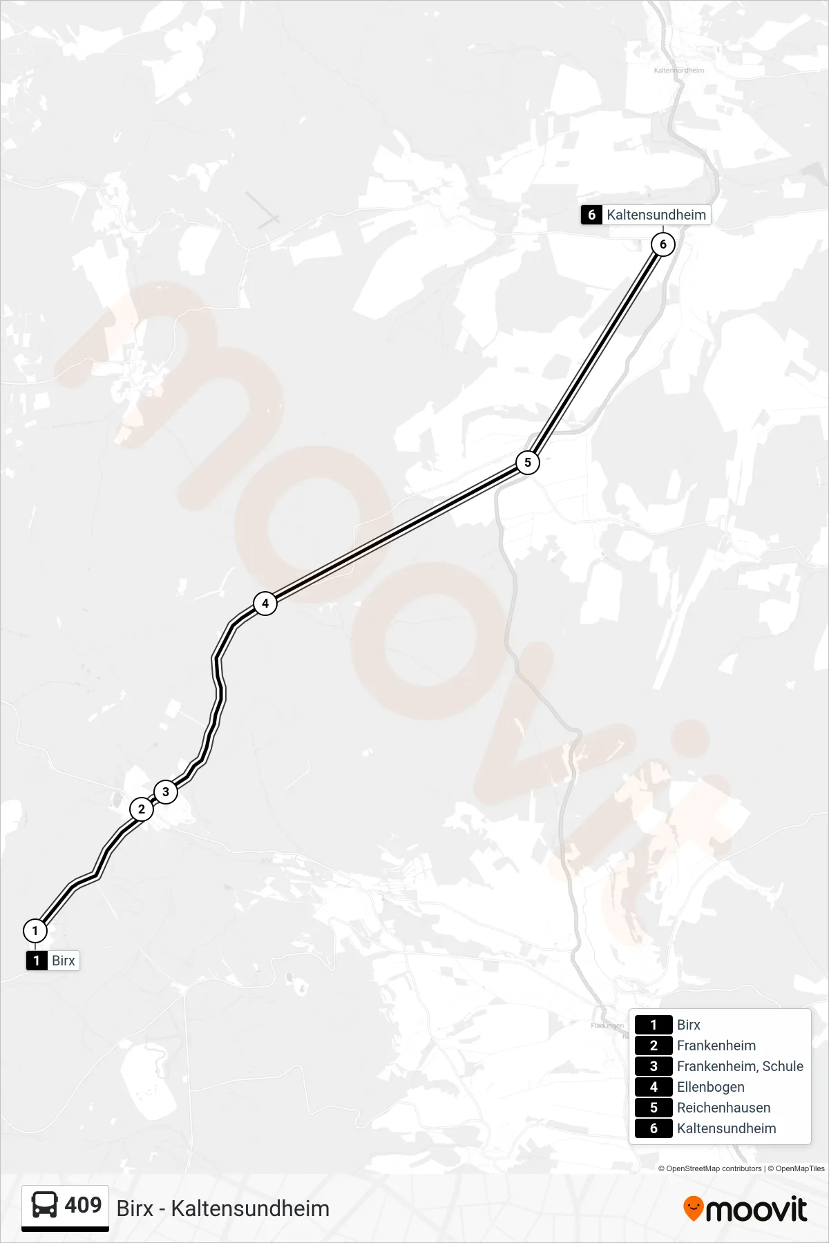Linie 409 (Bus) Richtung Kaltensundheim: Route und Haltestellen auf der Karte