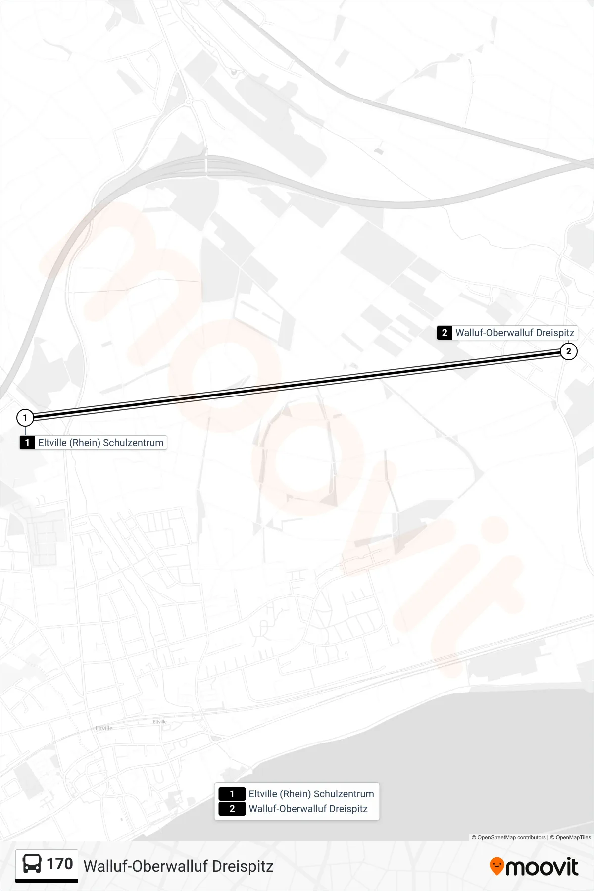 170 bus Line (Walluf-Oberwalluf Dreispitz) route and stops on a map