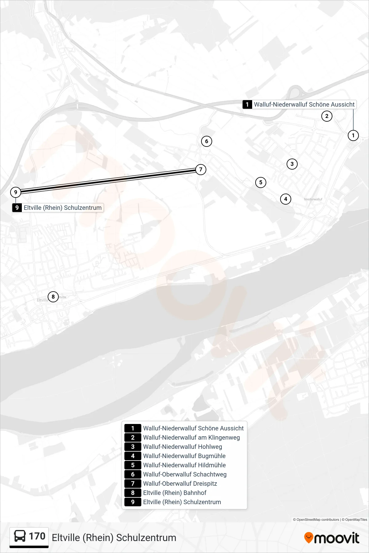 170 bus Line (Eltville (Rhein) Schulzentrum) route and stops on a map