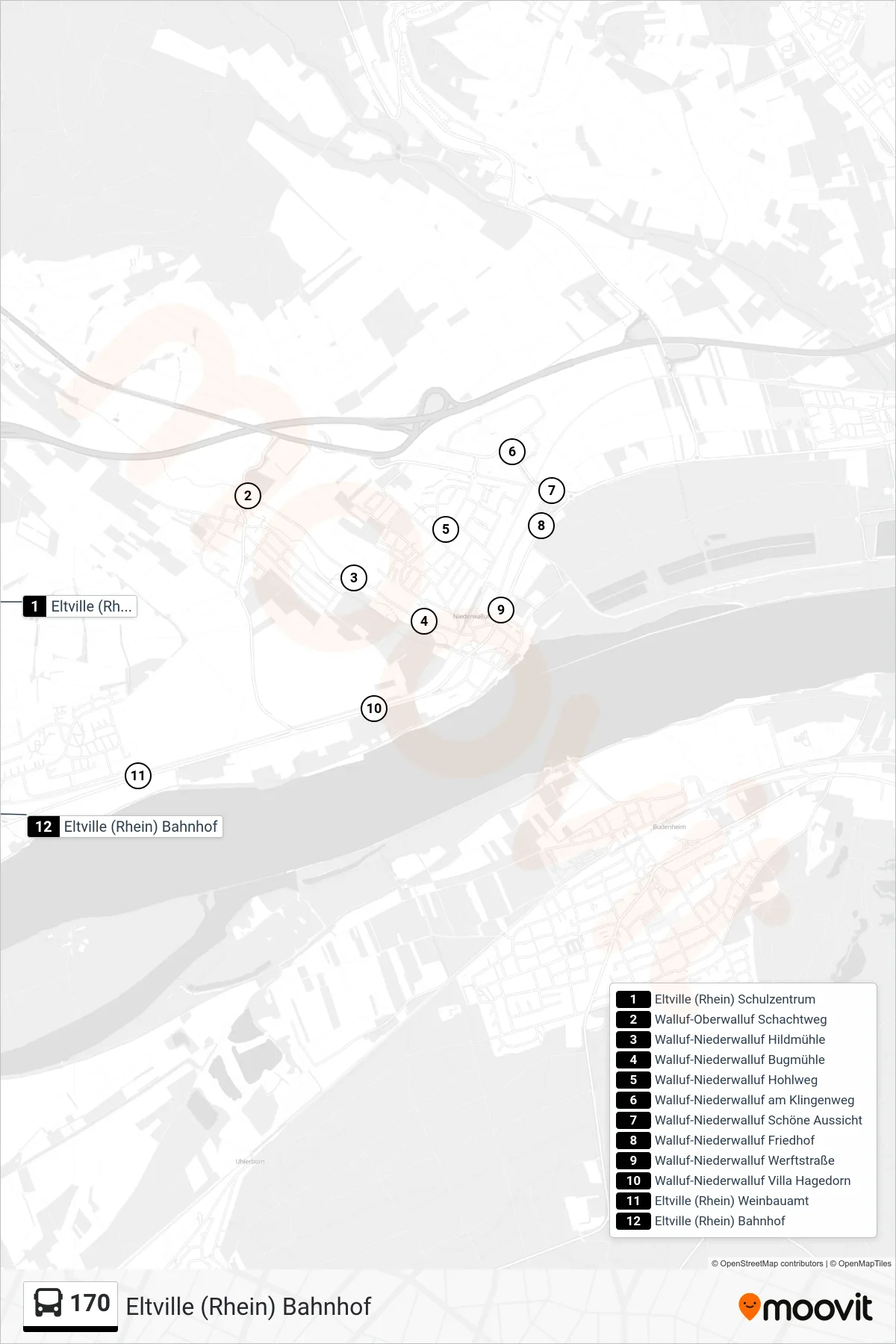 170 bus Line (Eltville (Rhein) Bahnhof) route and stops on a map