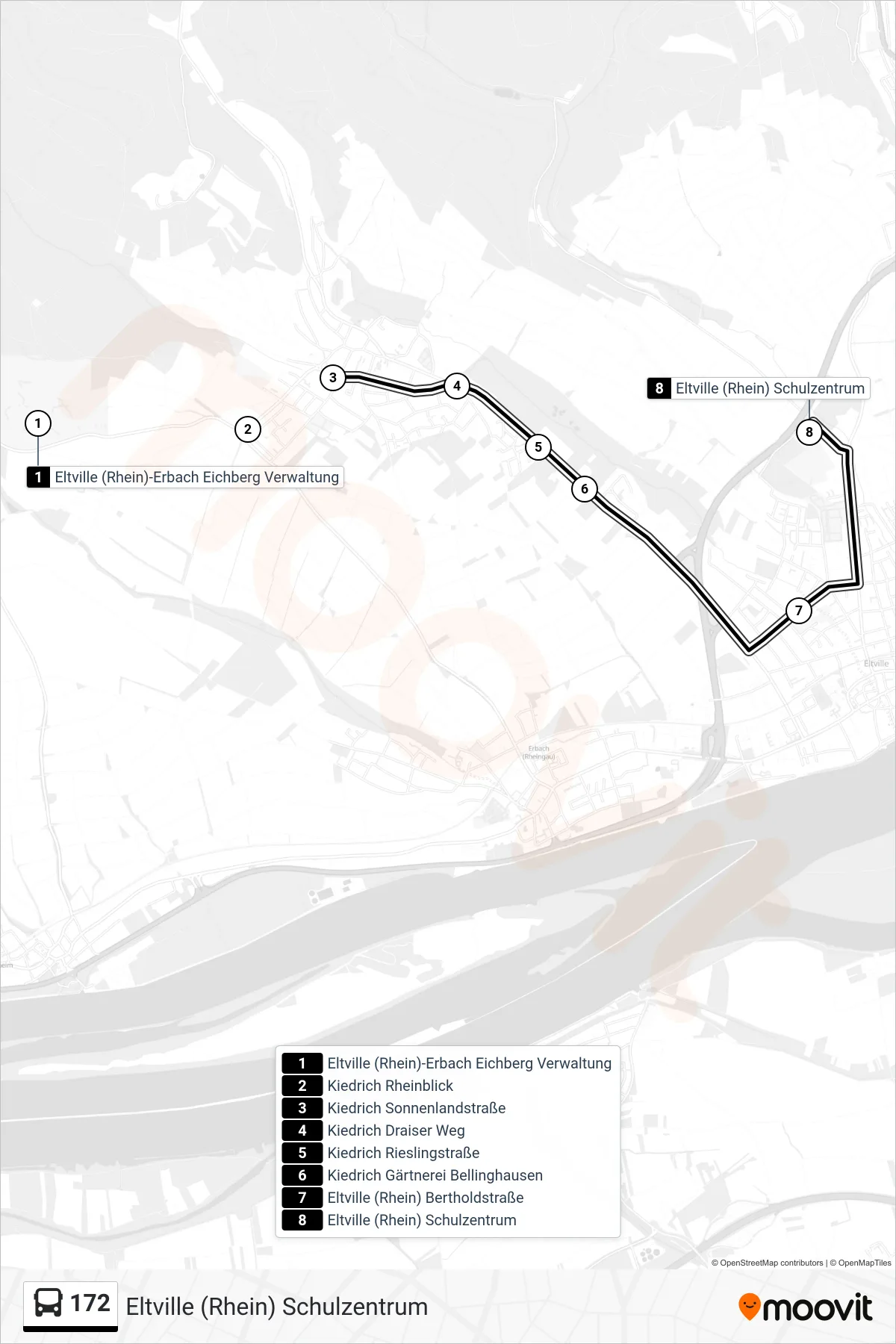 172 bus Line (Eltville (Rhein) Schulzentrum) route and stops on a map