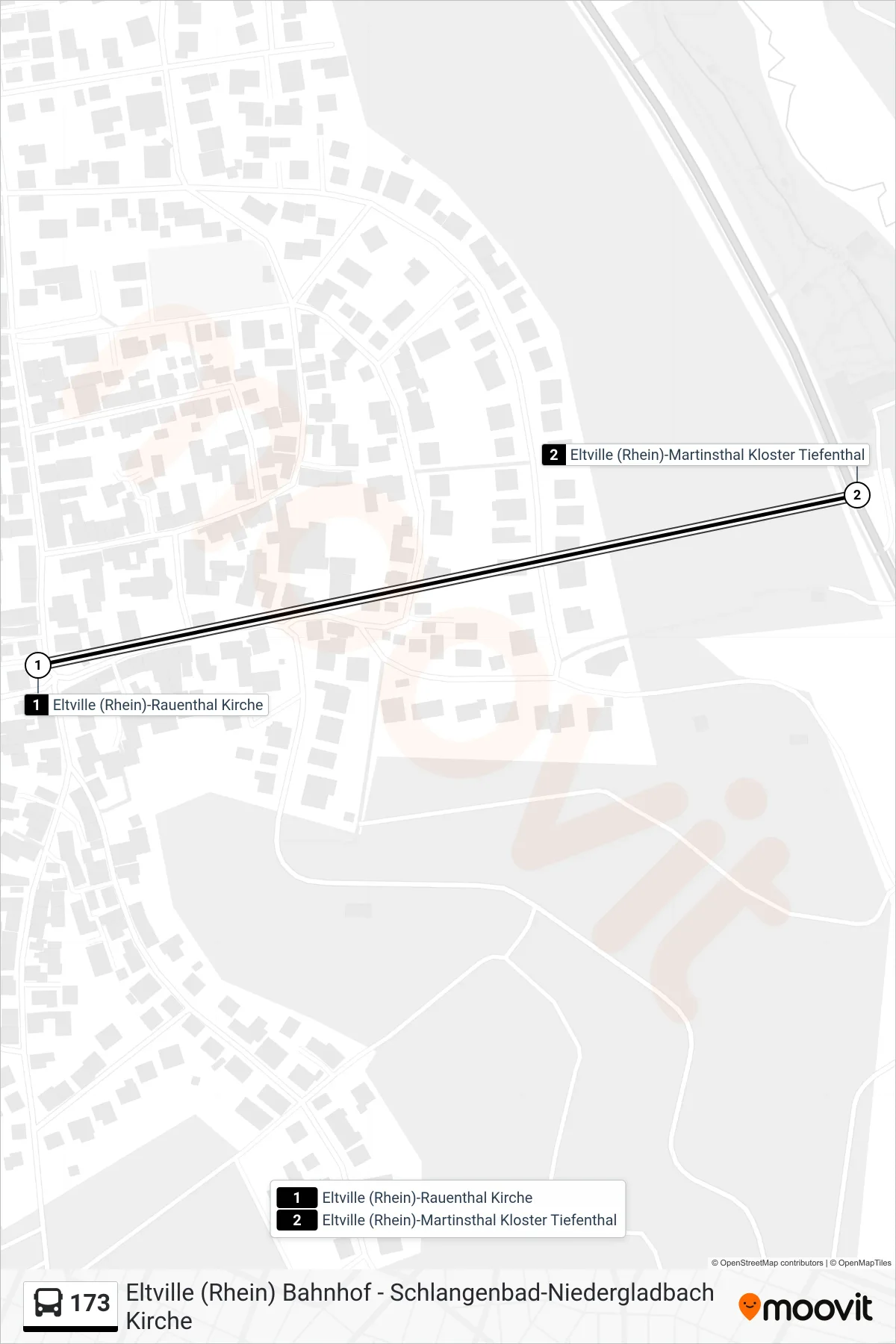Linie 173 (Bus) Richtung Eltville (Rhein)-Martinsthal Kloster Tiefenthal: Route und Haltestellen auf der Karte