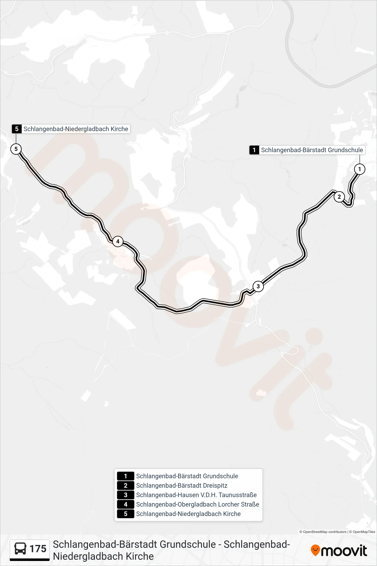 175 bus Line (Schlangenbad-Niedergladbach Kirche) route and stops on a map