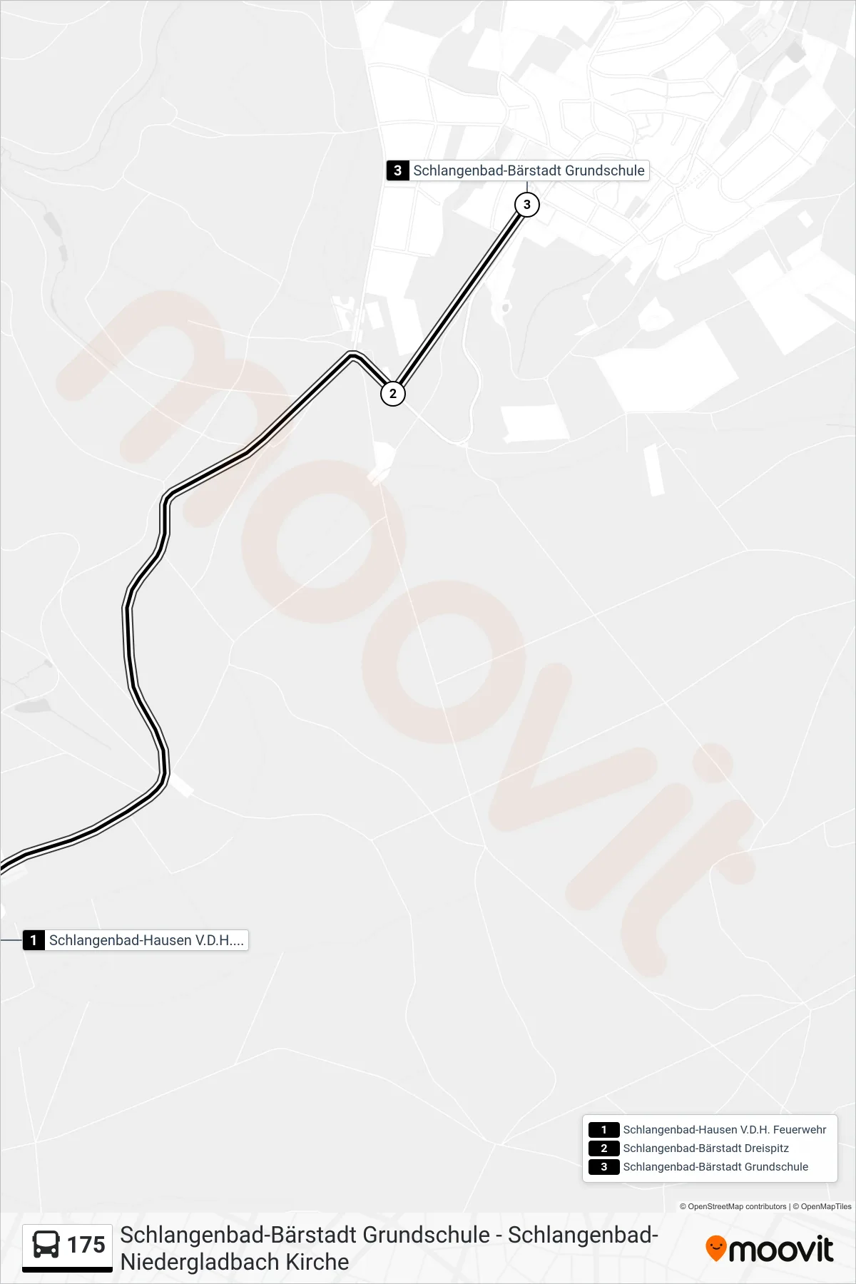 175 bus Line (Schlangenbad-Bärstadt Grundschule) route and stops on a map