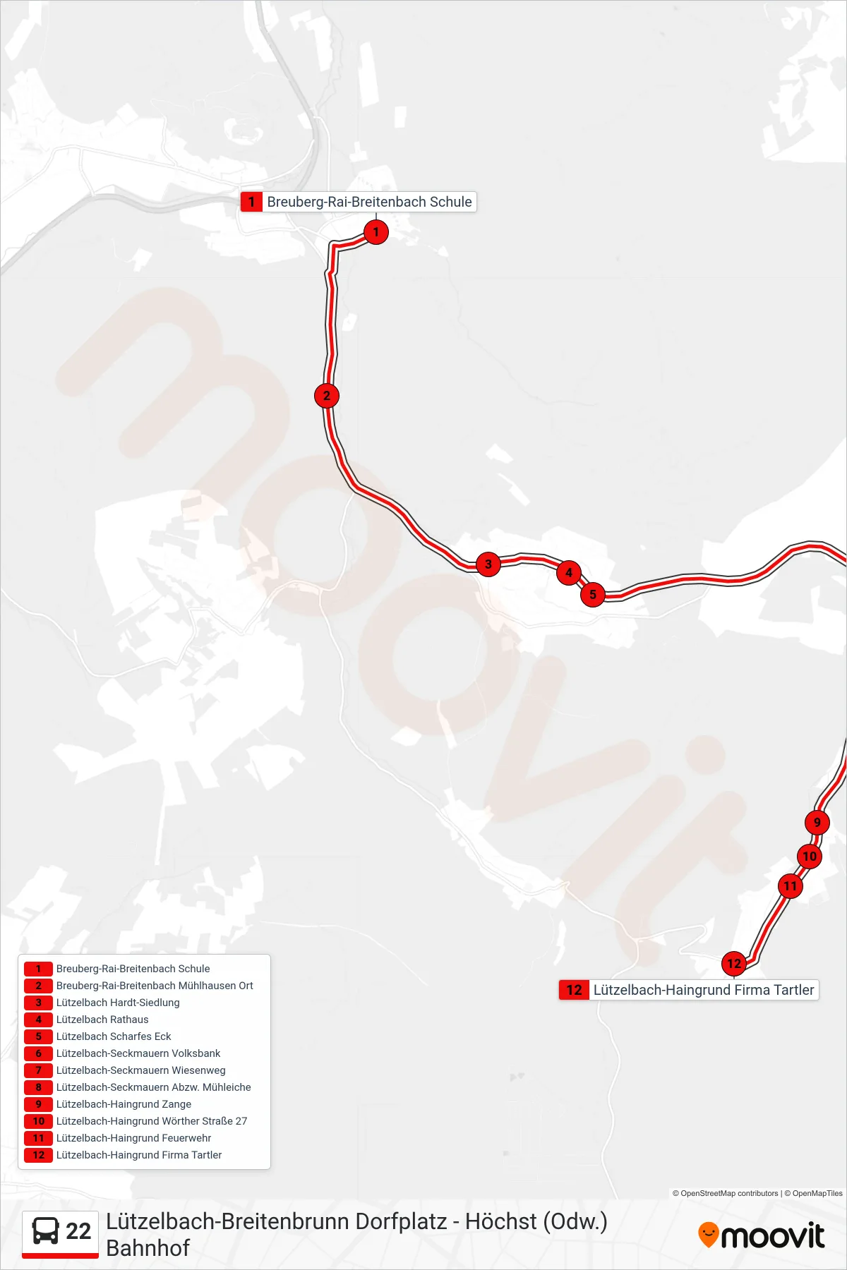 Linie 22 (Bus) Richtung Haingrund: Route und Haltestellen auf der Karte