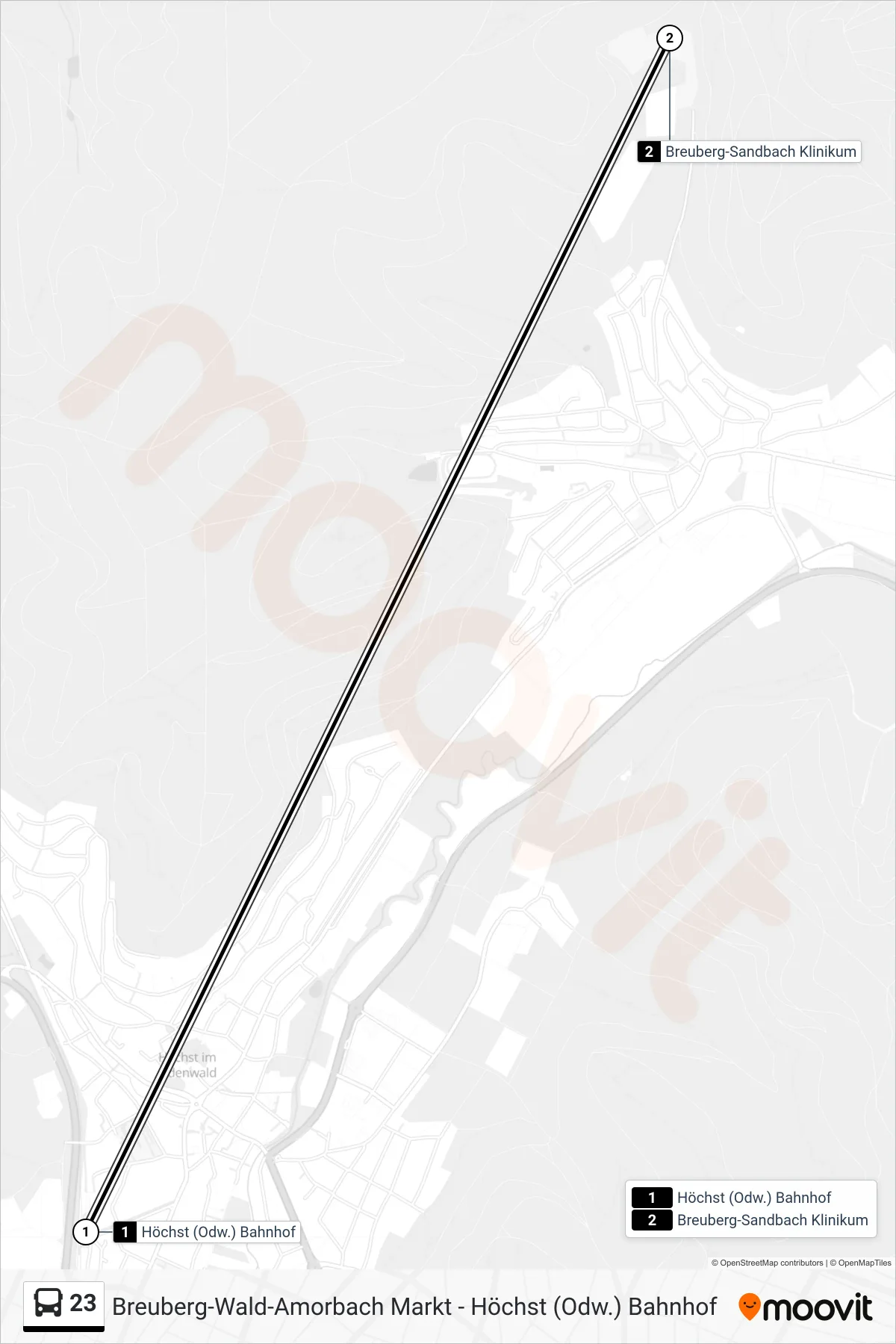 23 bus Line (Sandbach) route and stops on a map