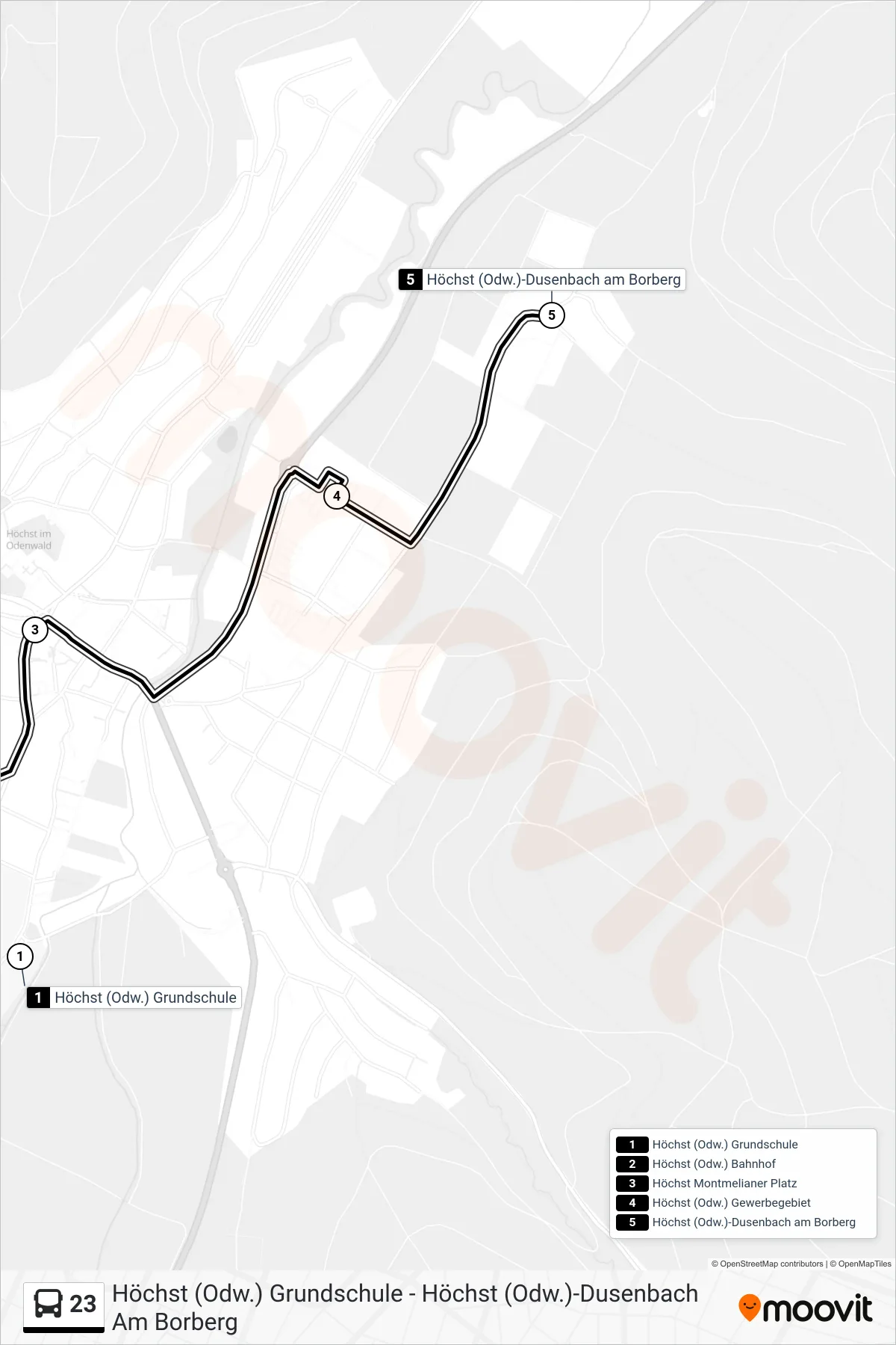 23 bus Line (Dusenbach) route and stops on a map