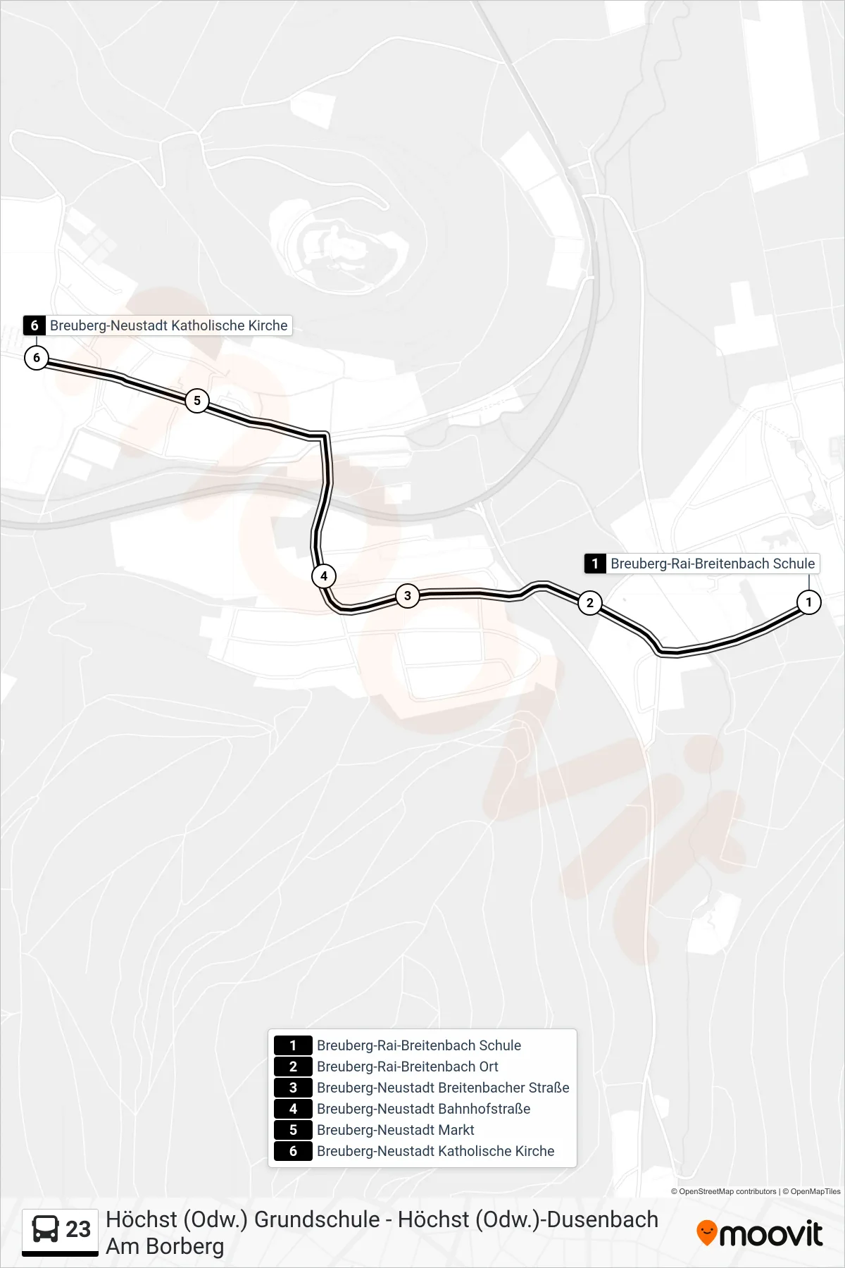 23 bus Line (Neustadt) route and stops on a map