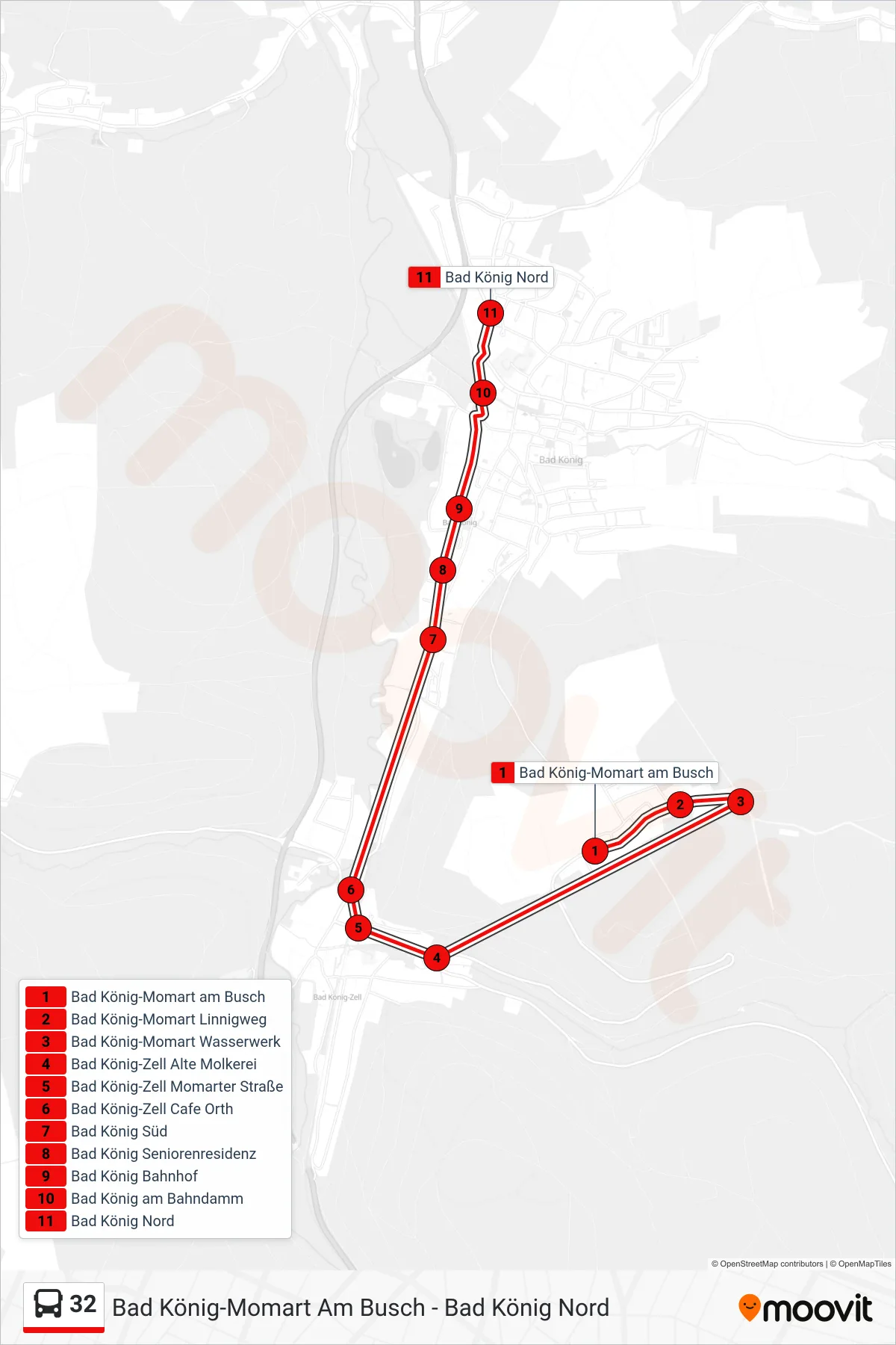 Linie 32 (Bus) Richtung Bad König: Route und Haltestellen auf der Karte