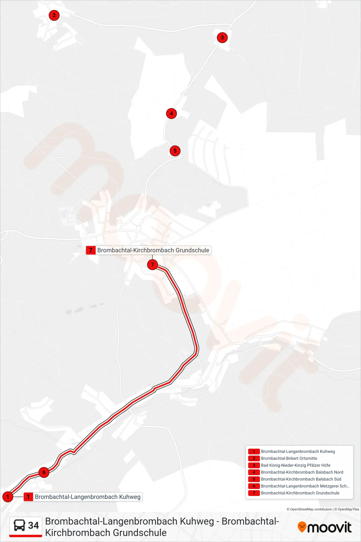 Linie 34 (Bus) Richtung Kirchbrombach: Route und Haltestellen auf der Karte