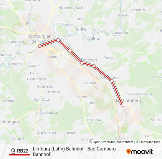 Поезд RB22: карта маршрута