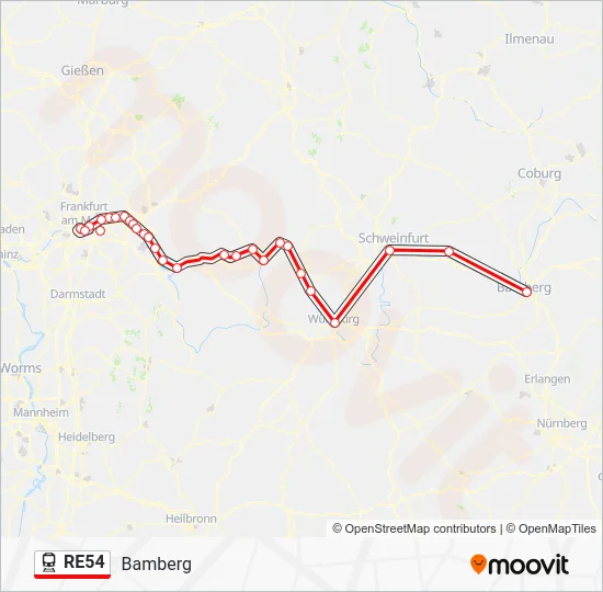 Поезд RE54: карта маршрута