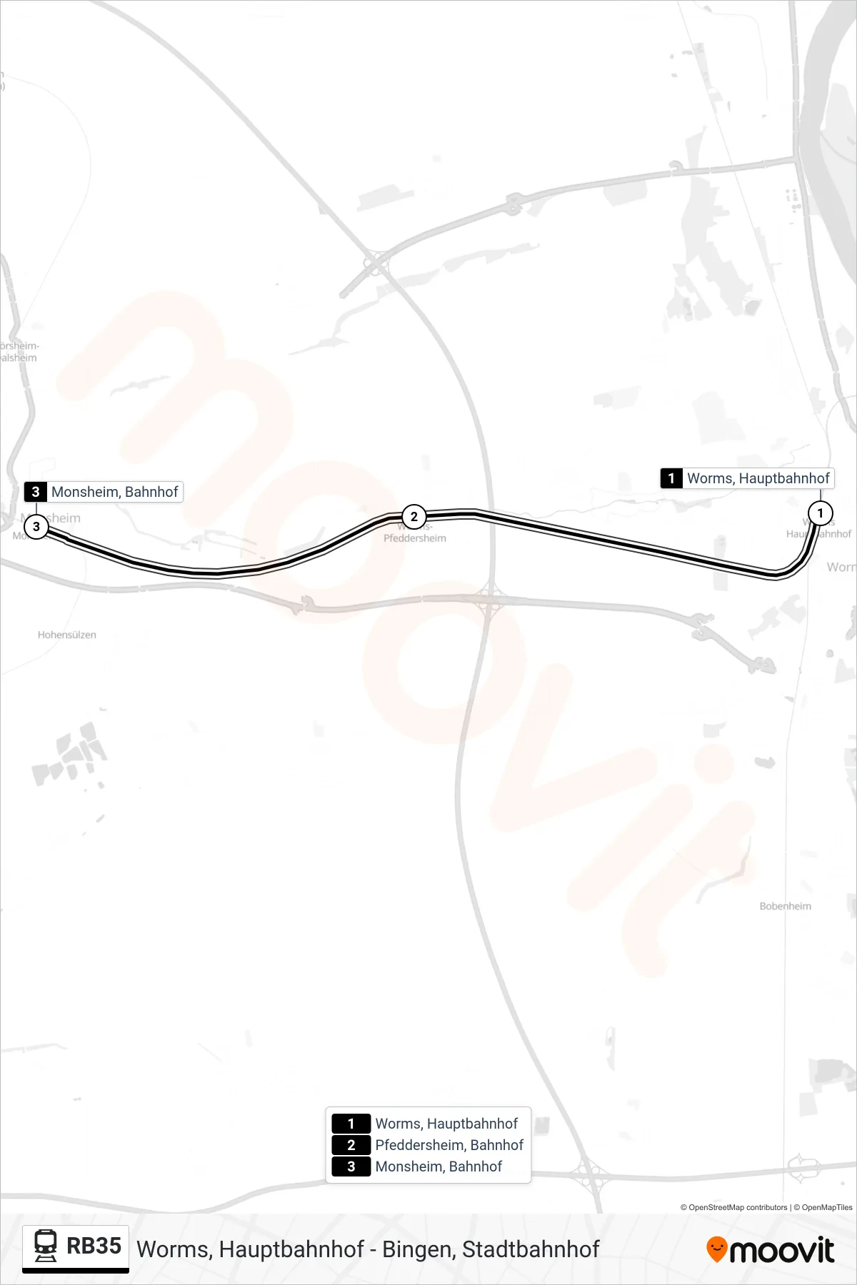 RB35 train Line (Monsheim, Bahnhof) route and stops on a map