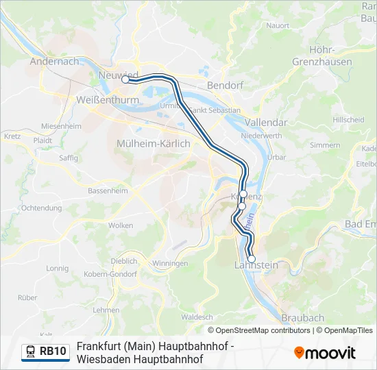 Поезд RB10: карта маршрута