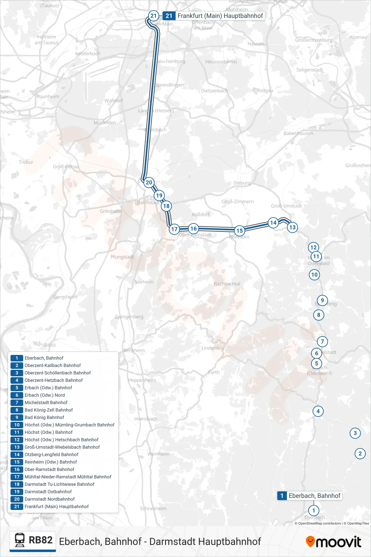 Linie RB82 (Bahn) Richtung Frankfurt(Main)Hbf: Route und Haltestellen auf der Karte