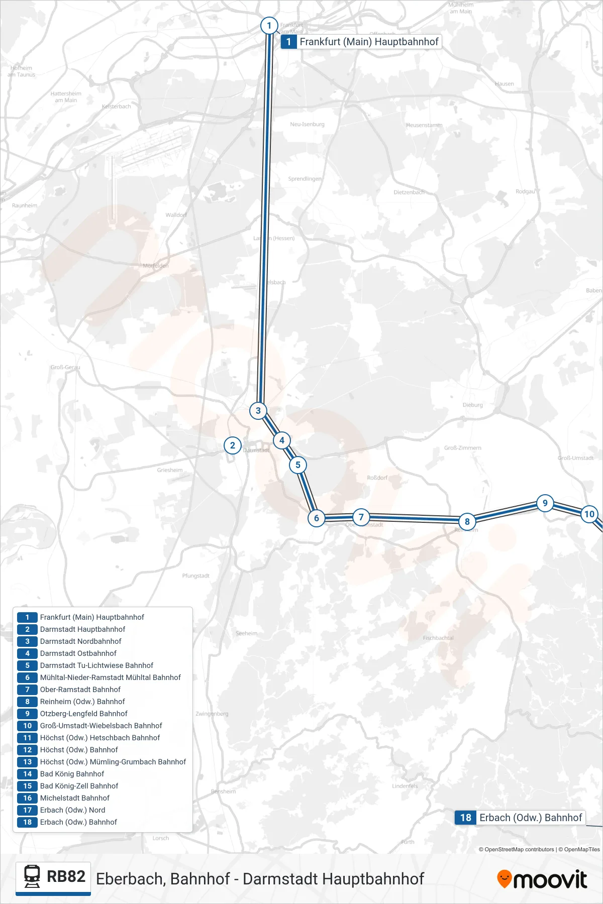 RB82 train Line (Erbach (Odw.) Bahnhof) route and stops on a map