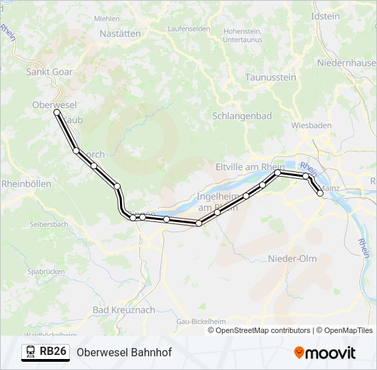 Поезд RB26: карта маршрута