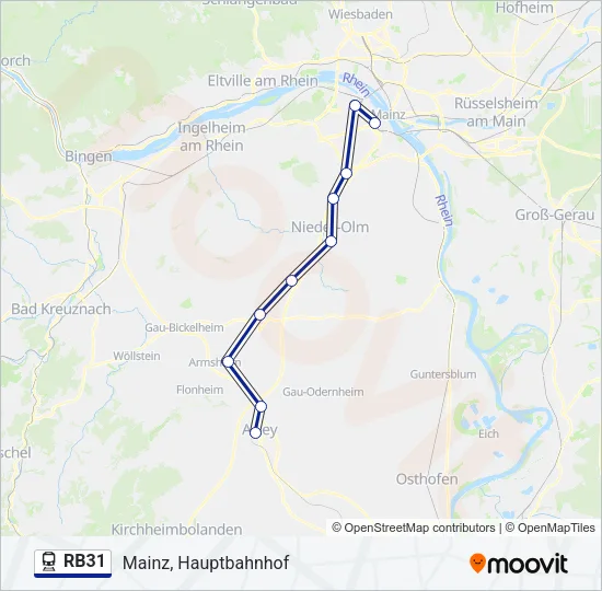 Поезд RB31: карта маршрута