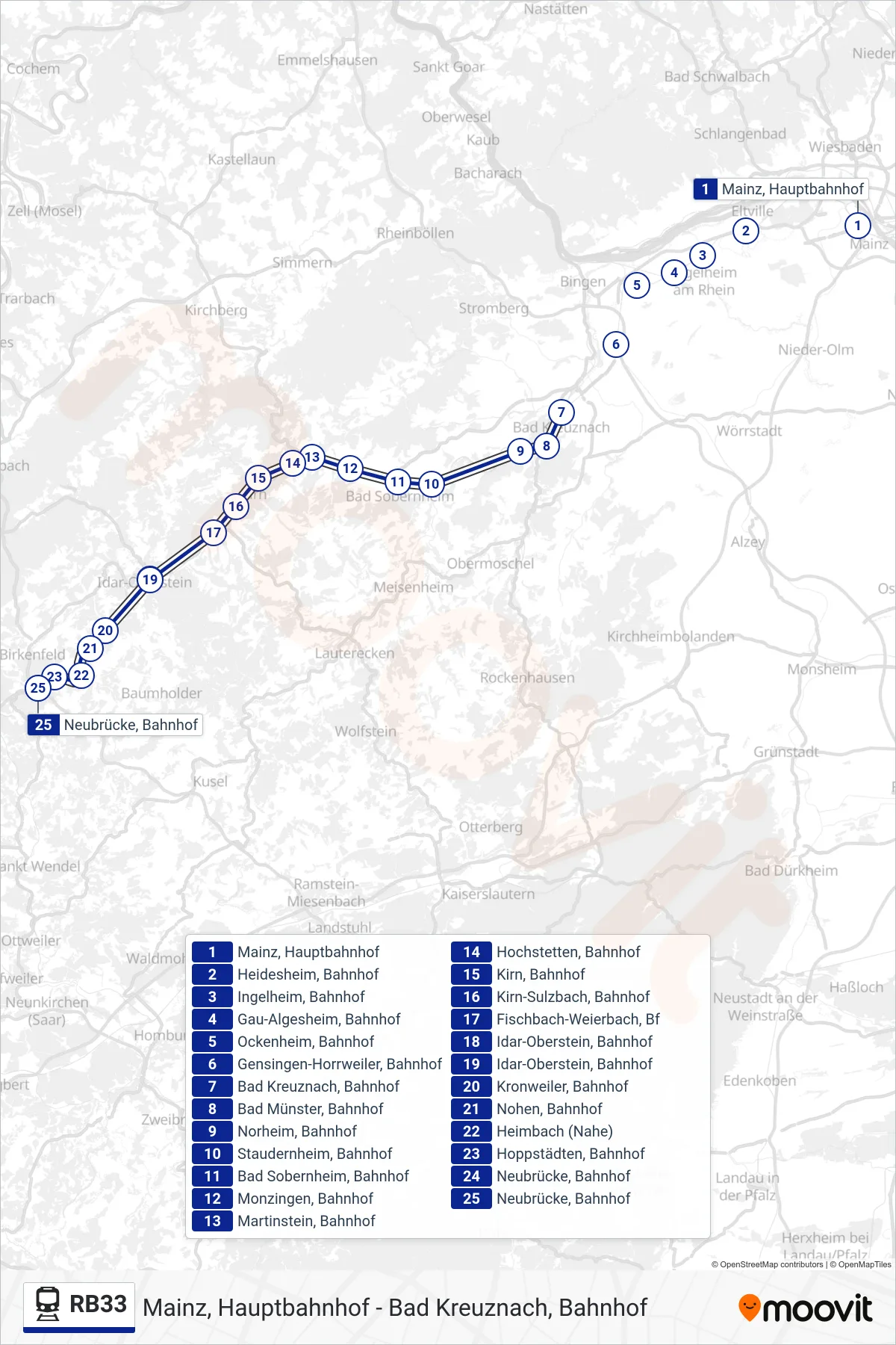 Linie RB33 (Bahn) Richtung Neubrücke, Bahnhof: Route und Haltestellen auf der Karte