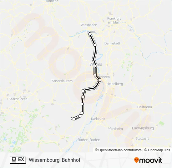 Поезд EX: карта маршрута