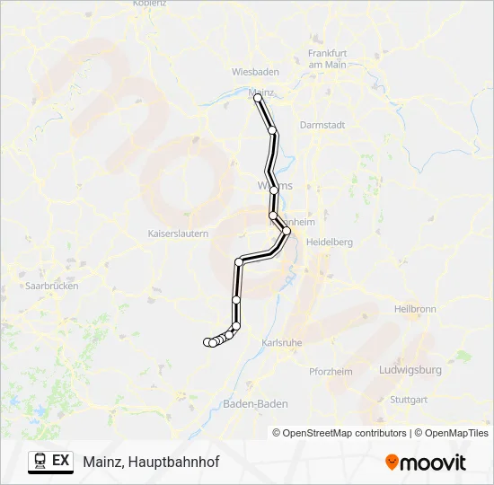 Поезд EX: карта маршрута