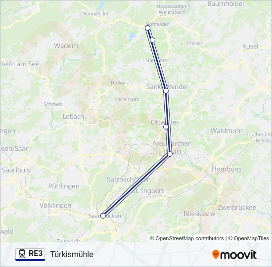 Поезд RE3: карта маршрута