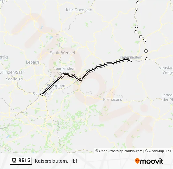 Поезд RE15: карта маршрута