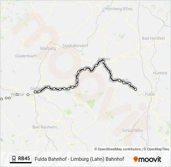 Поезд RB45: карта маршрута