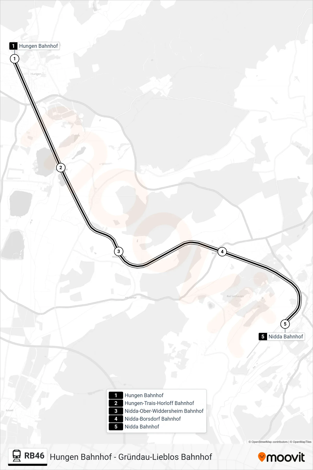 Linie RB46 (Bahn) Richtung Nidda Bahnhof: Route und Haltestellen auf der Karte