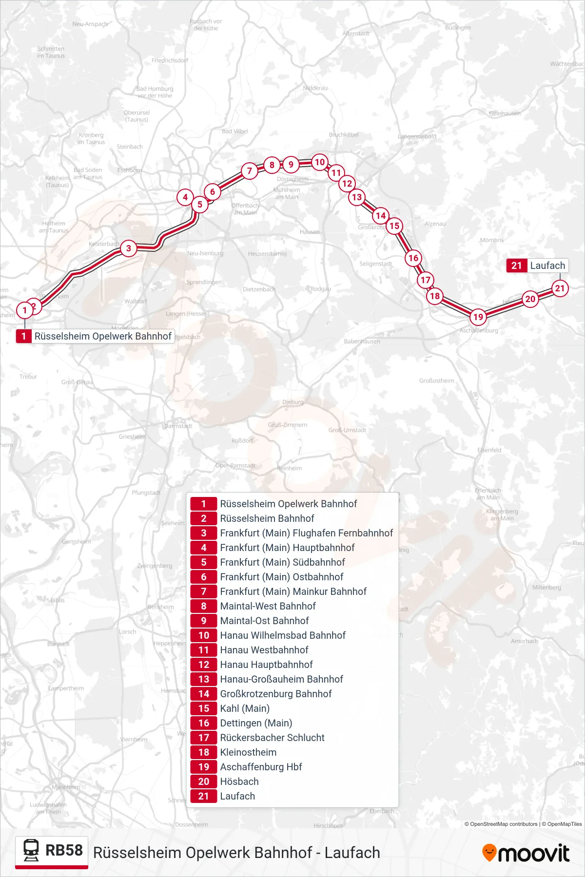 RB58 rail Line (Laufach) route and stops on a map