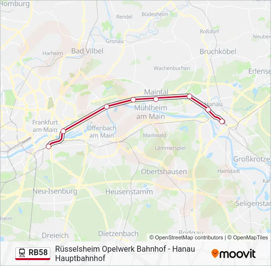 Поезд RB58: карта маршрута