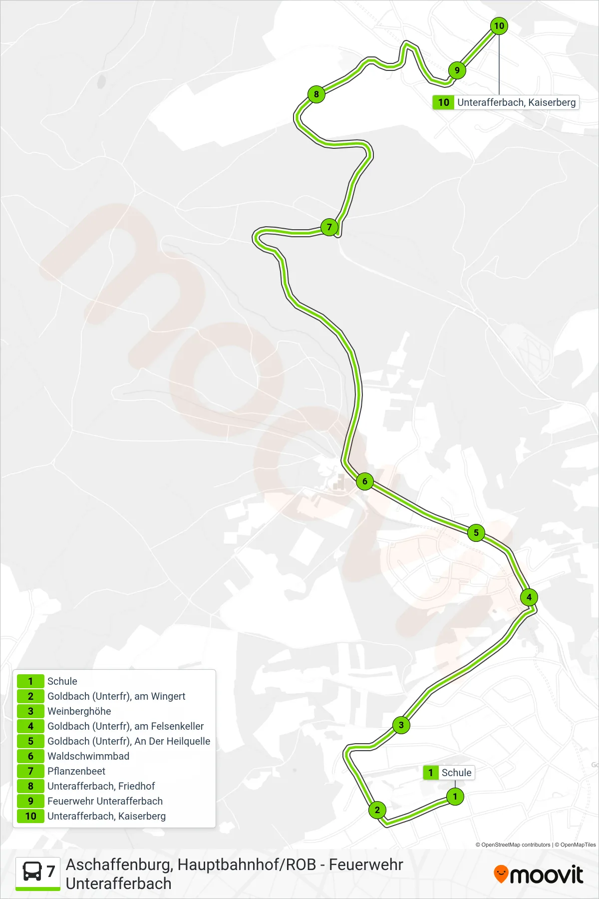 7 bus Line (Schulbus) route and stops on a map