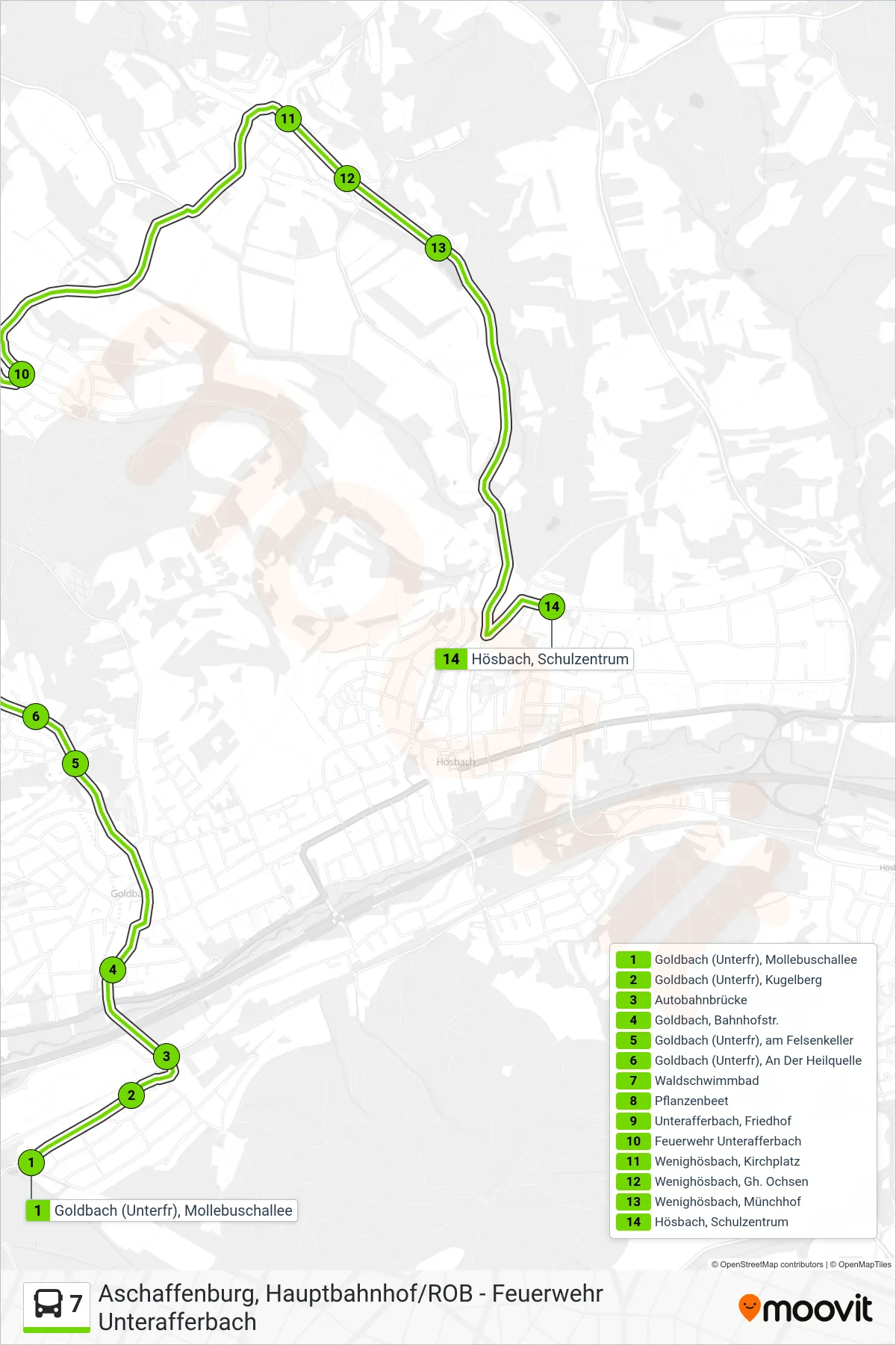 Linie 7 (Bus) Richtung Hösbach Sz: Route und Haltestellen auf der Karte