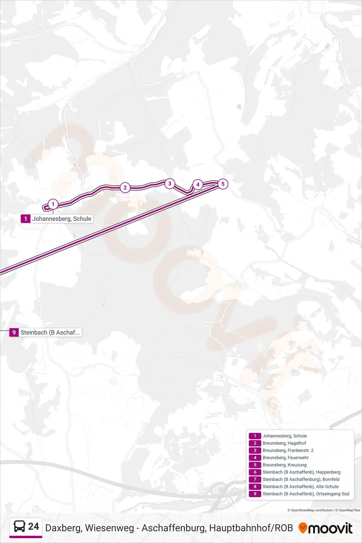 24 bus Line (Schulbus) route and stops on a map