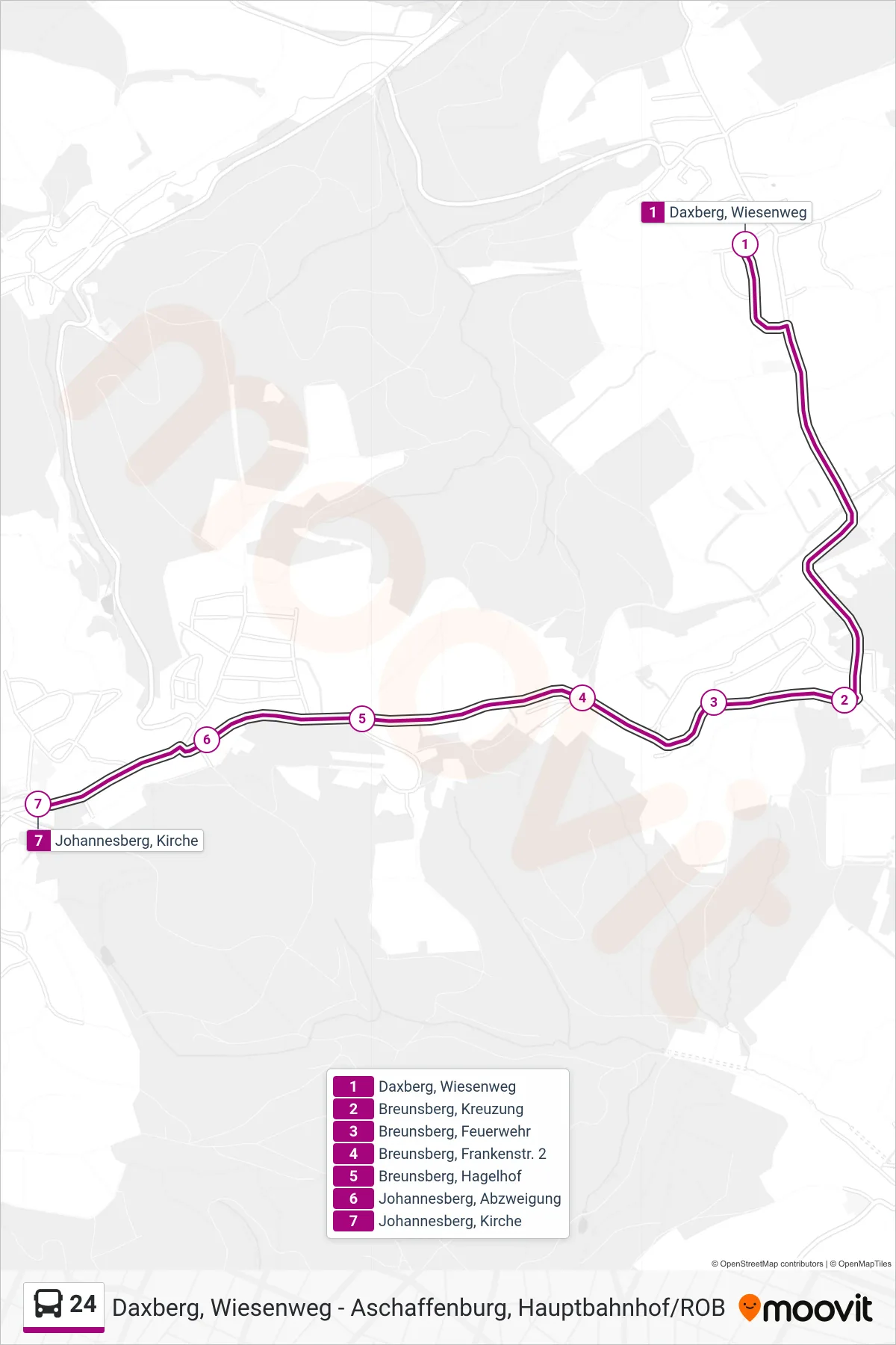 24 bus Line (Johannesberg) route and stops on a map