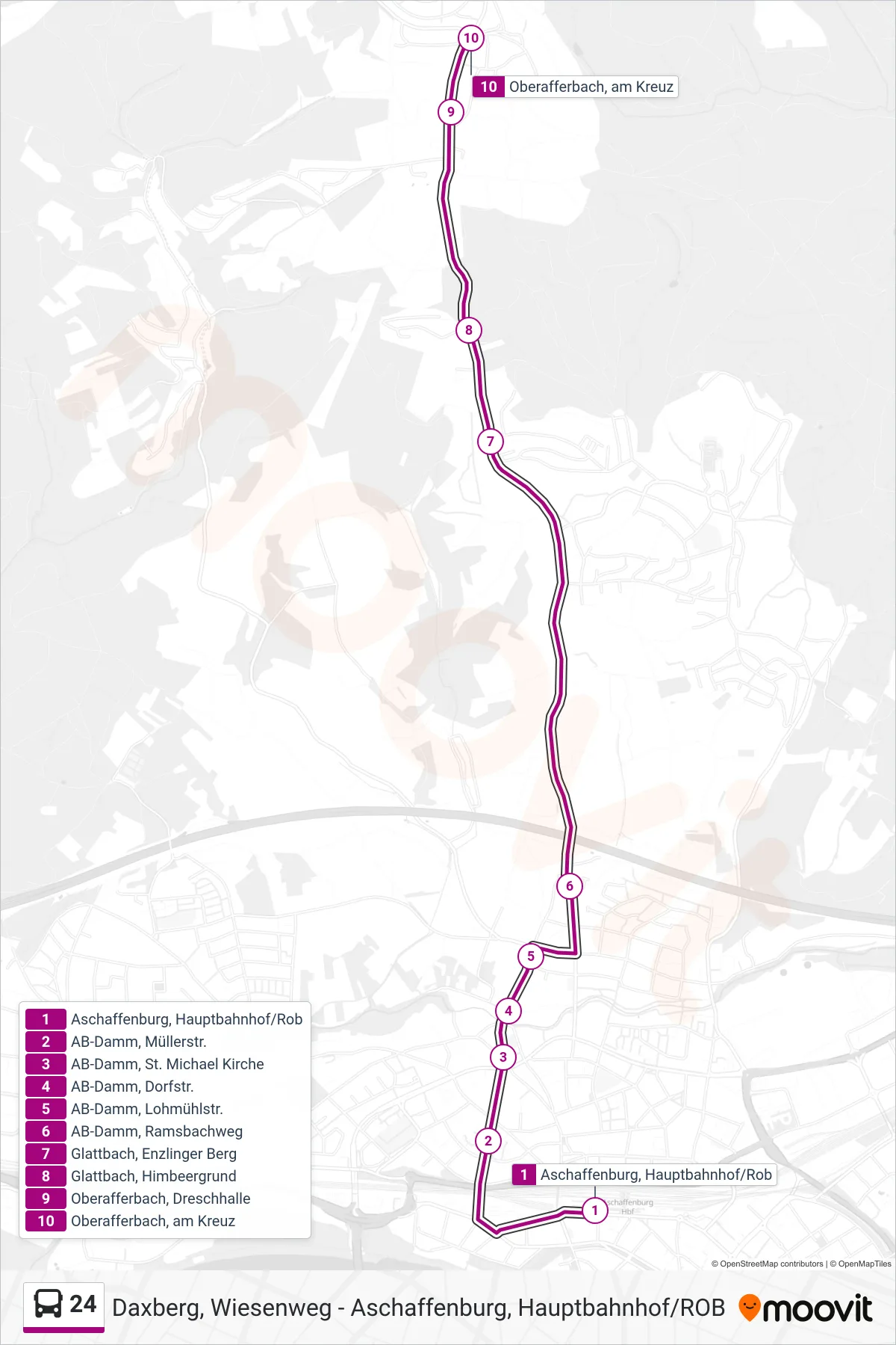 24 bus Line (Johannesberg) route and stops on a map