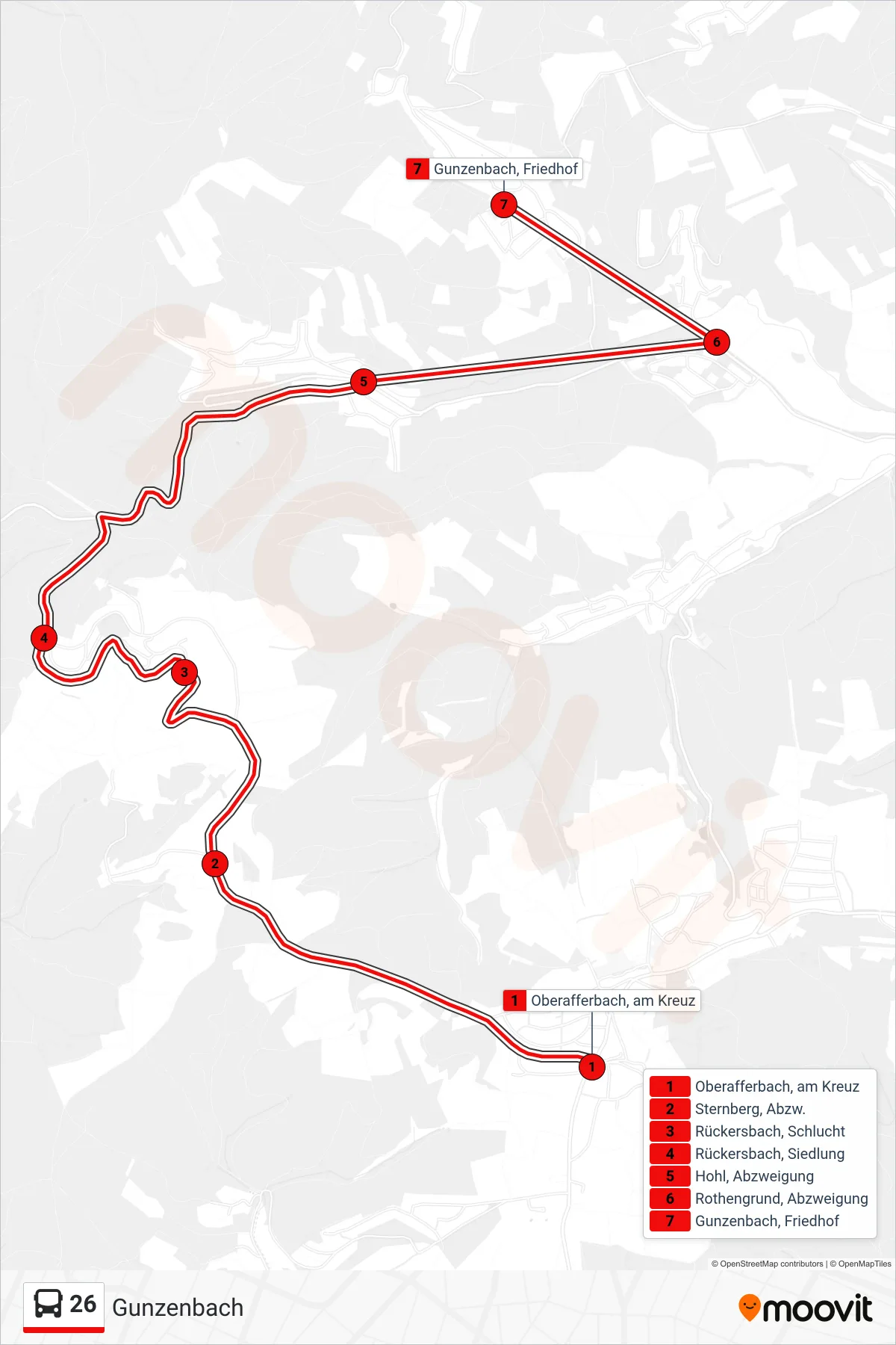 Linie 26 (Bus) Richtung Gunzenbach: Route und Haltestellen auf der Karte