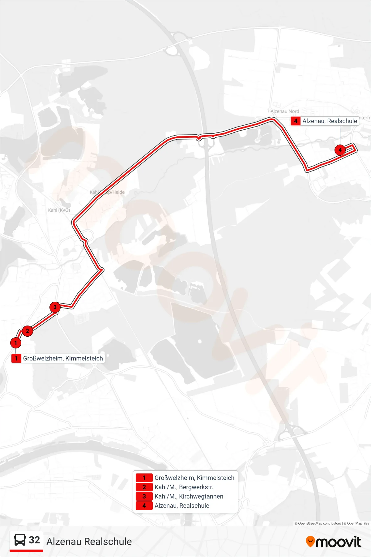 Linie 32 (Bus) Richtung Alzenau Realschule: Route und Haltestellen auf der Karte