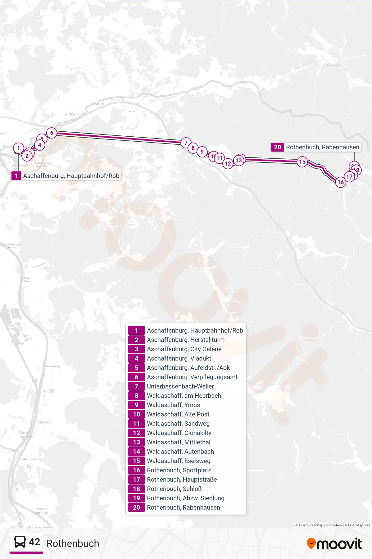 Linie 42 (Bus) Richtung Rothenbuch: Route und Haltestellen auf der Karte