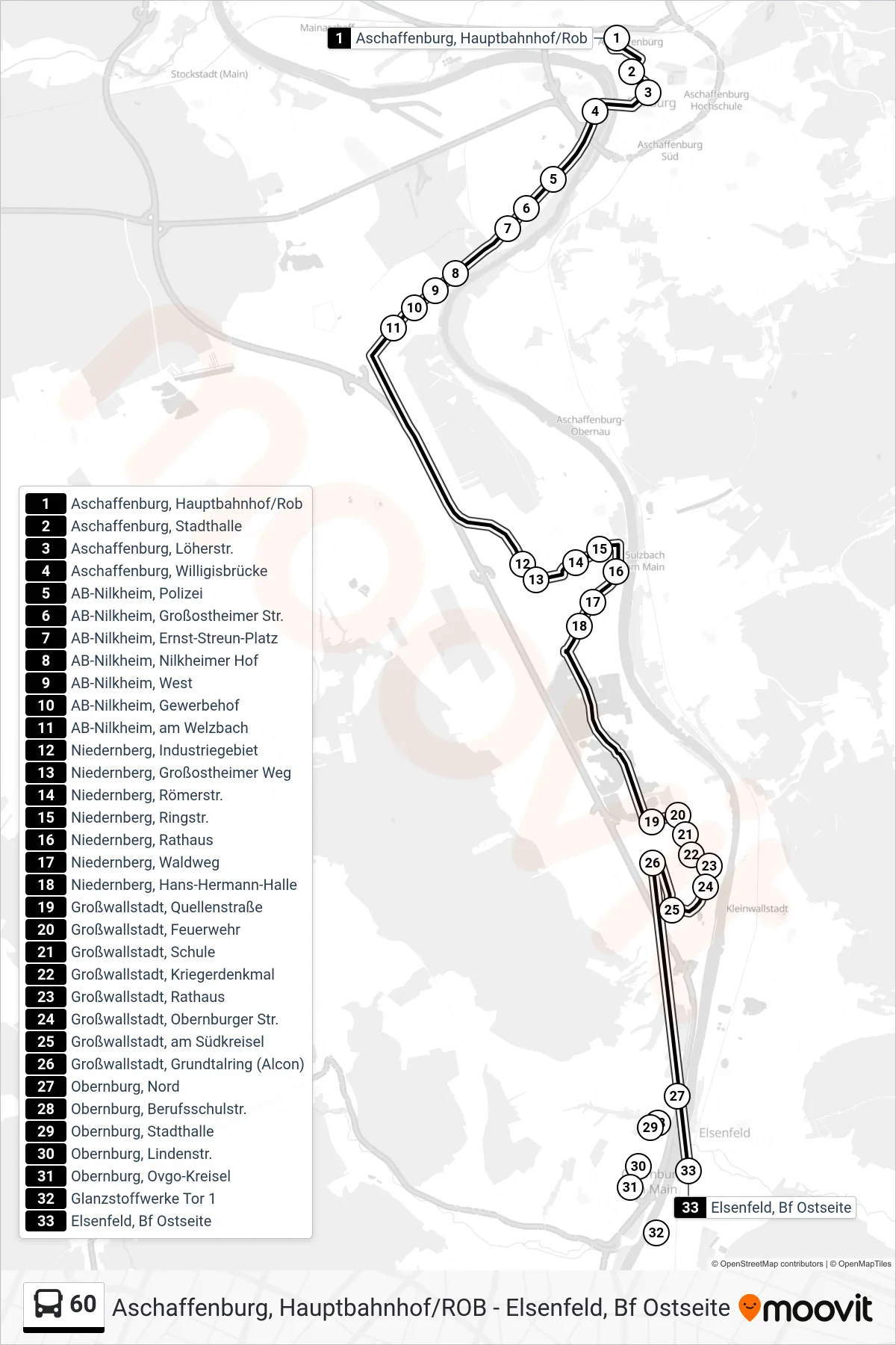 60 bus Line (Elsenfeld, Bf Ostseite) route and stops on a map