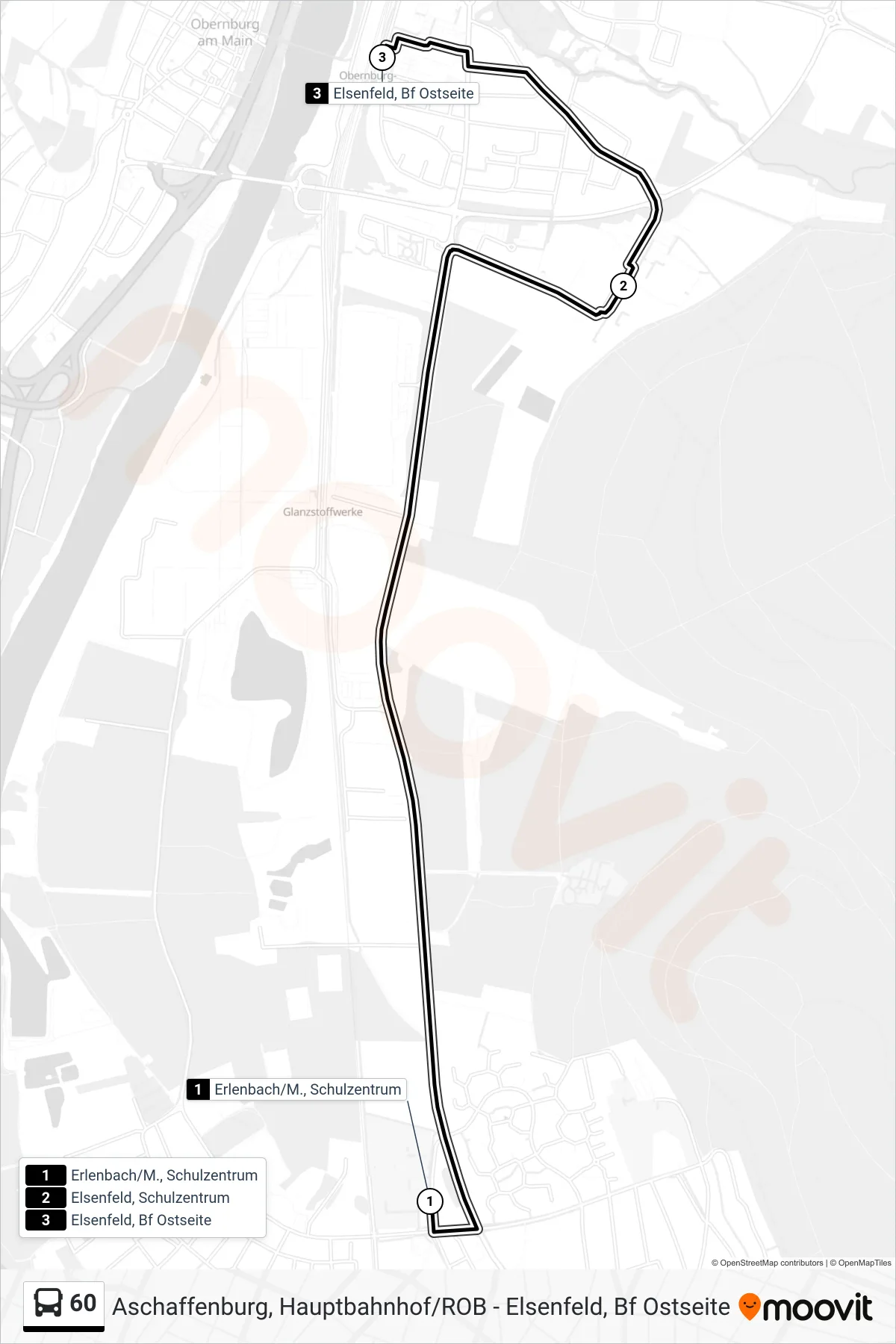 Linie 60 (Bus) Richtung Elsenfeld, Bf Ostseite: Route und Haltestellen auf der Karte