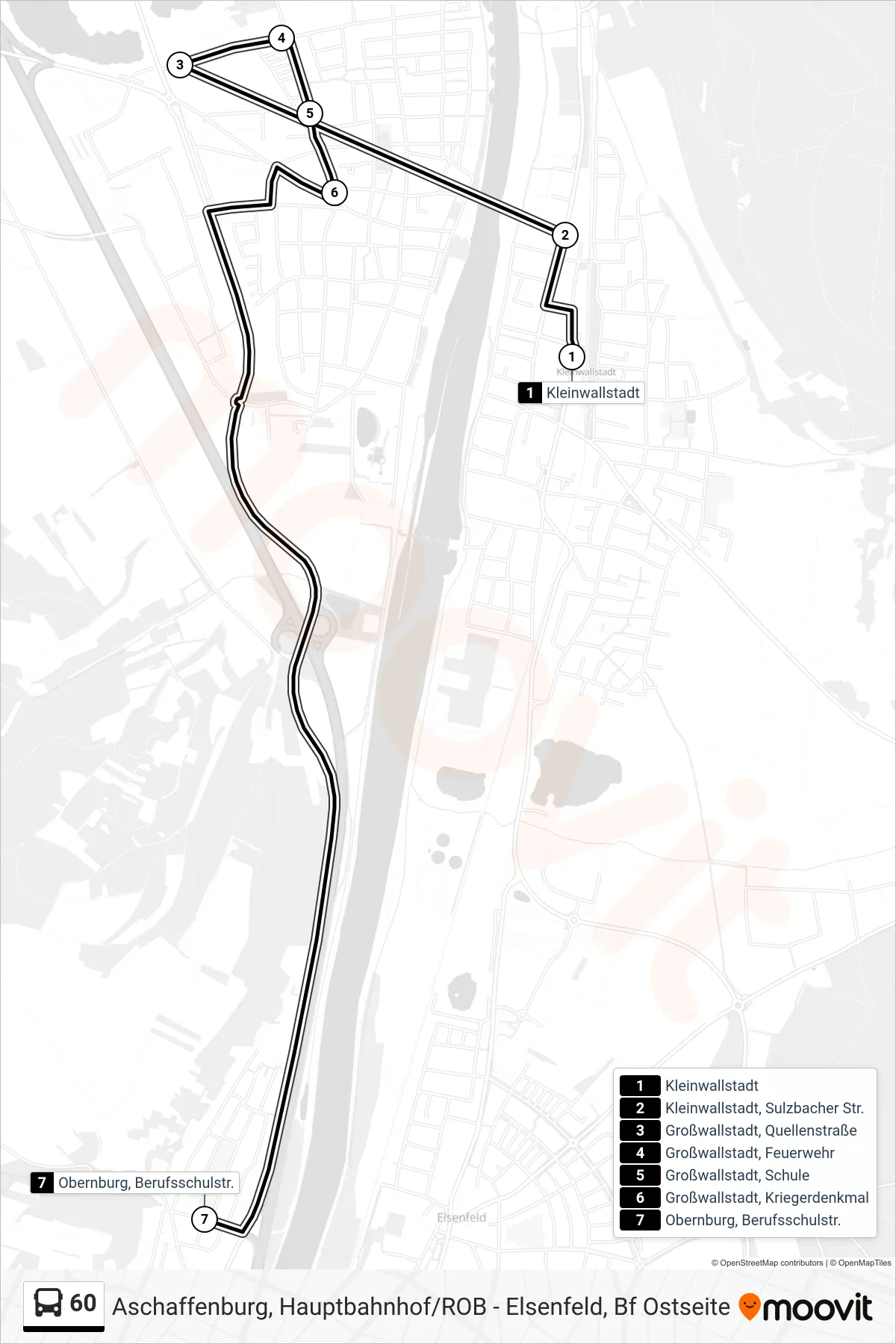 60 bus Line (Obernburg; Berufsschulstr.) route and stops on a map