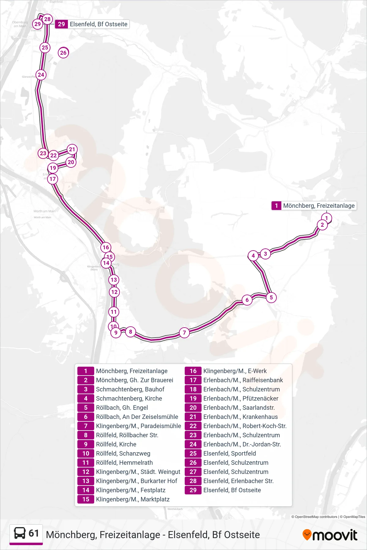 Linie 61 (Bus) Richtung Elsenfeld, Bf Ostseite: Route und Haltestellen auf der Karte