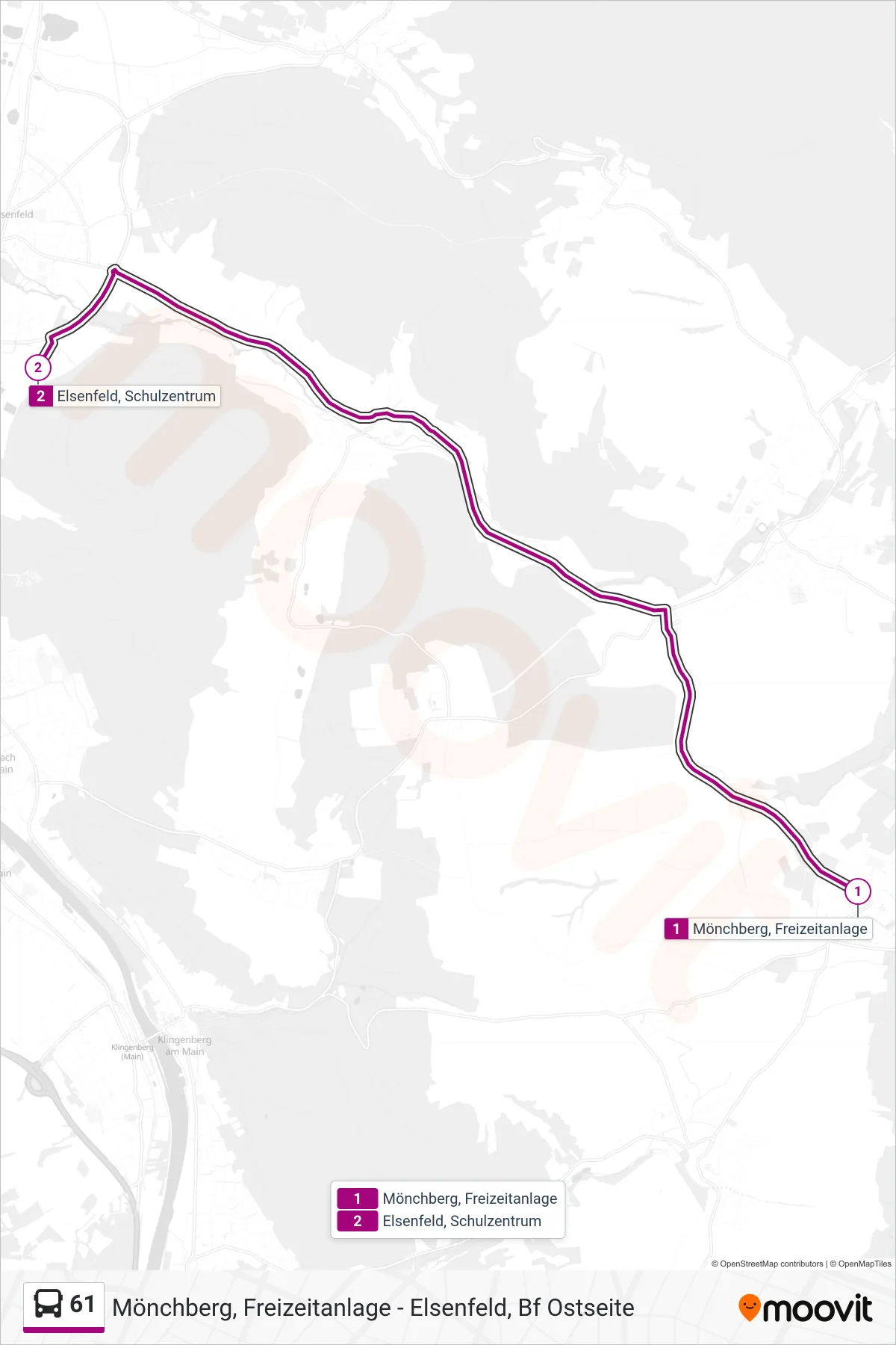 61 bus Line (Elsenfeld, Schulzentrum) route and stops on a map
