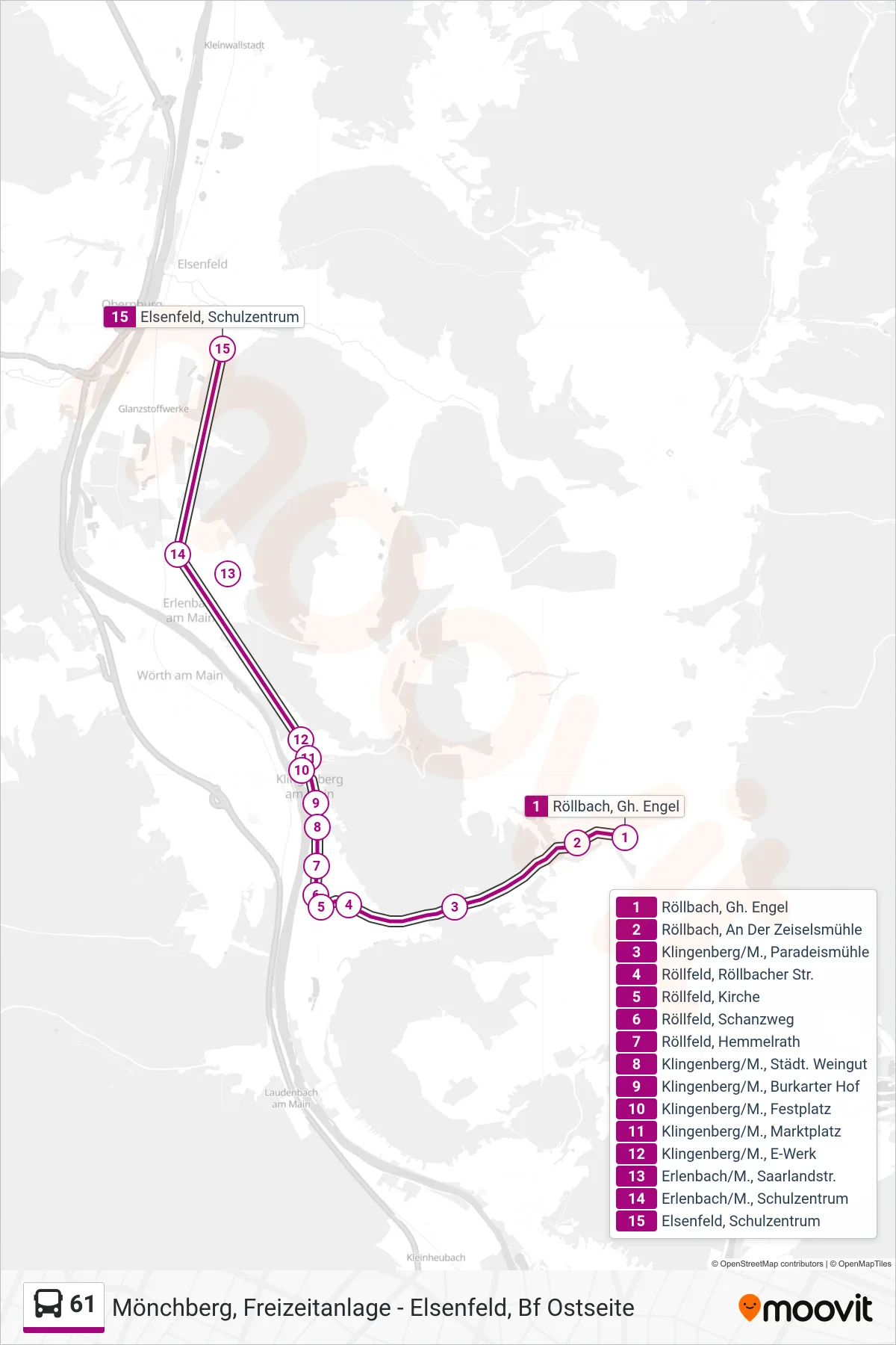 61 bus Line (Elsenfeld ; Schulzentrum) route and stops on a map