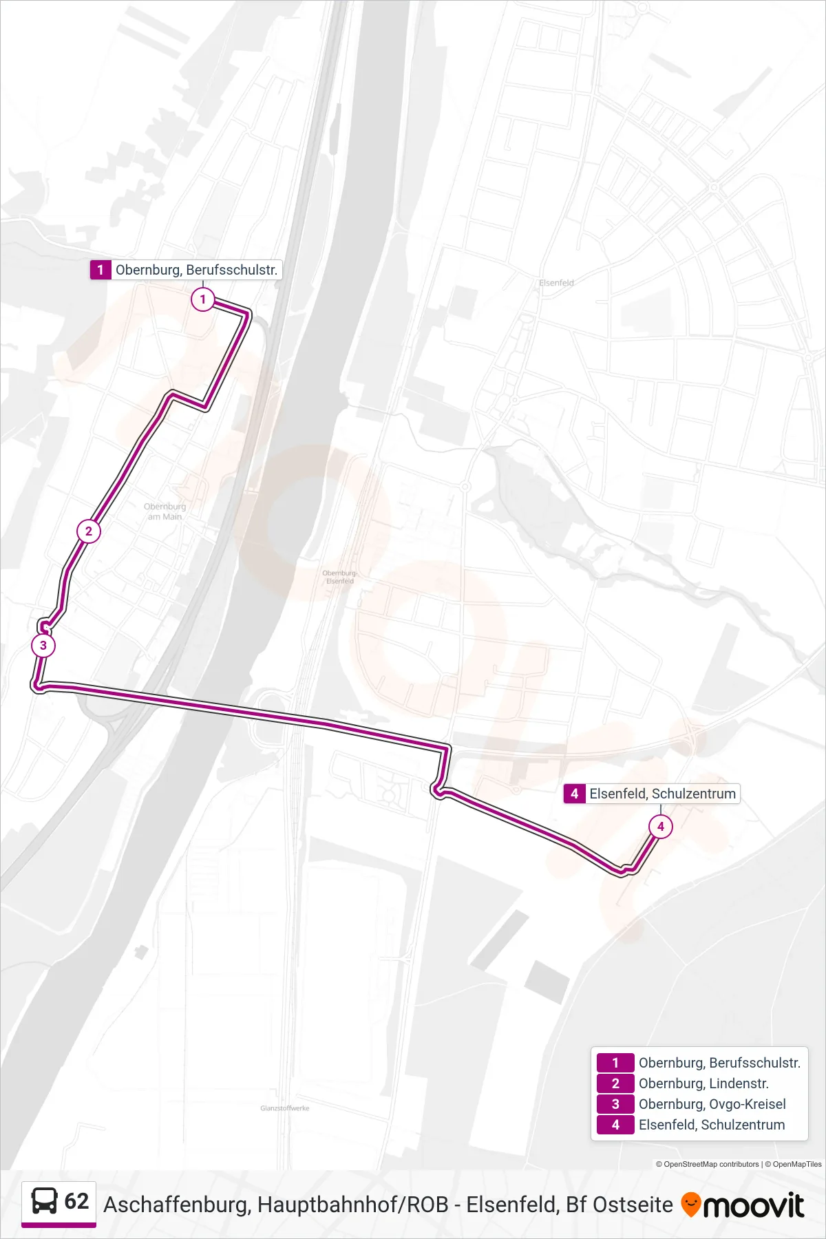 62 bus Line (Elsenfeld ; Schulzentrum) route and stops on a map